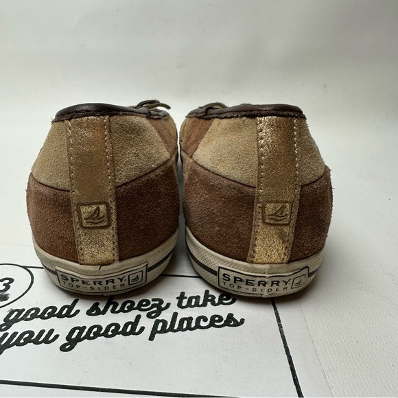 Sperry Womens Sz 7 M Top Sider Checker Slip On Comfort Shoes Gold Brown Flats - Picture 5 of 8